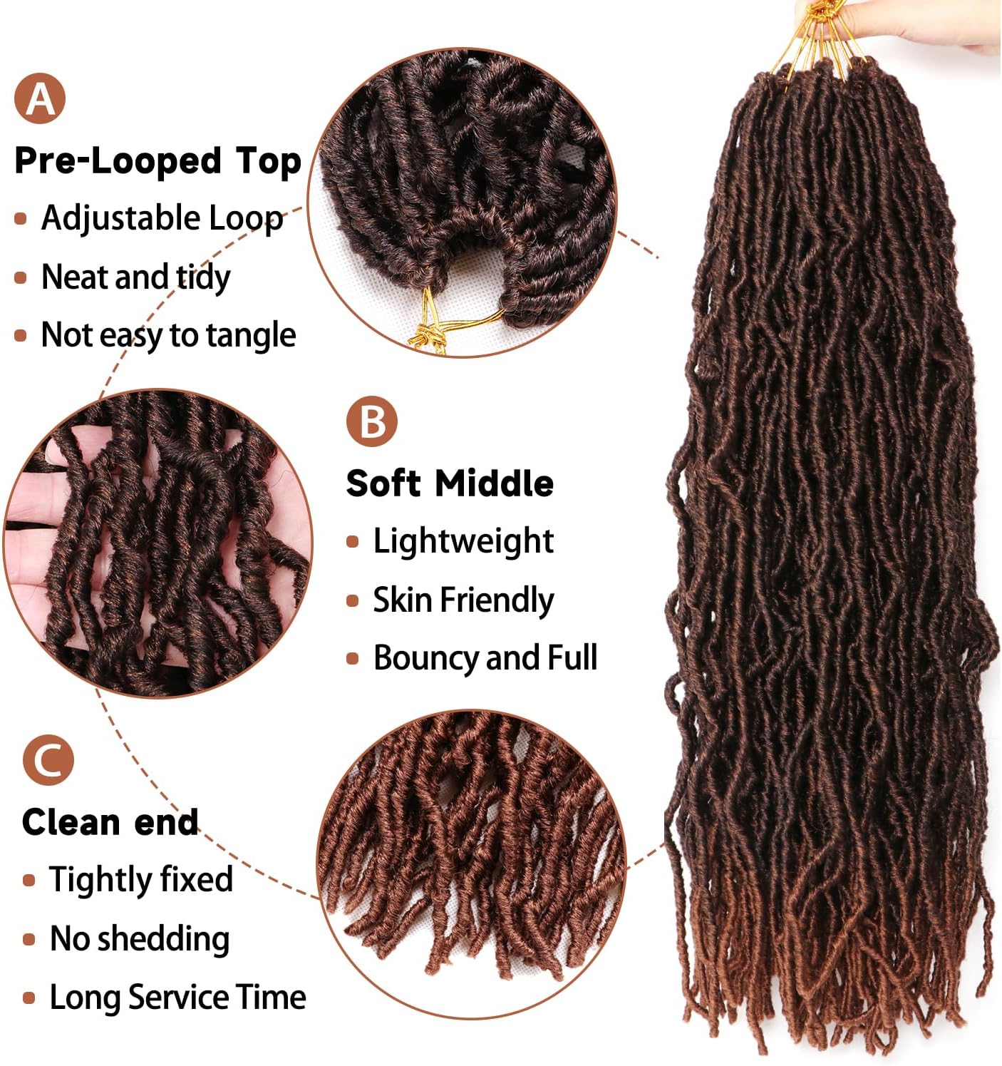 Faux Locks Crochet Braids - Soft Locs - 60,9cm - 8 packs mèches bouclées #1B-30