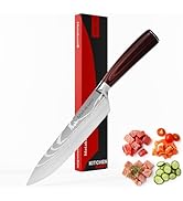 Couteau de chef Matakumi avec lame de 20 cm de long, couteau de chef extra tranchant avec bois de rose ergonomique.