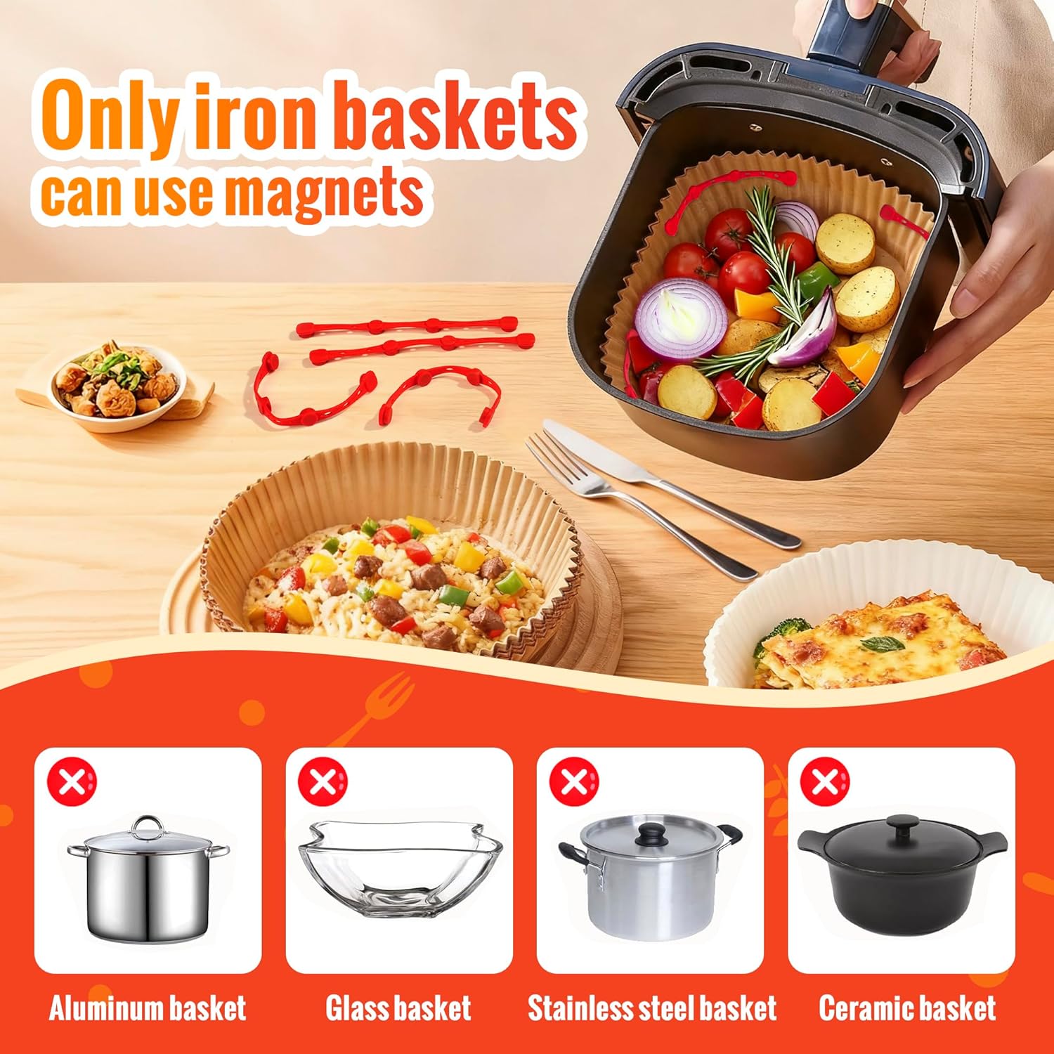 Silicone Aimants pour Airfryer - accessoires 17,5 cm - lot de 4, fixation papier cuisson, anti-brûlure