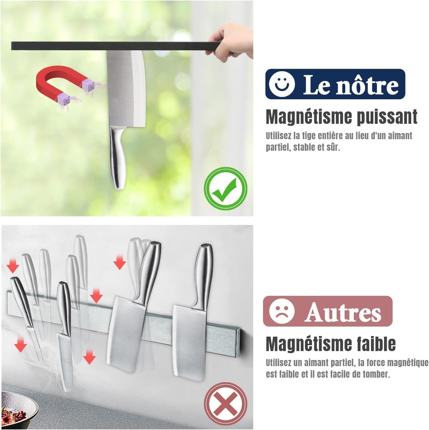 Dmore - barre magnétique série 30 cm - support puissant, 2 crochets, montage adhésif ou vis