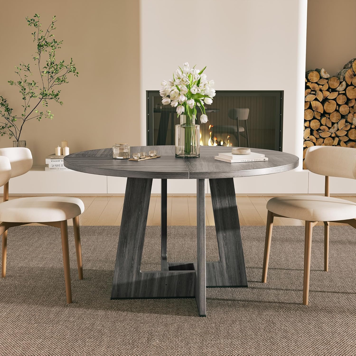 YOUDENOVA - Table à Manger Retro 120cm - bois, 4-6 personnes, gris