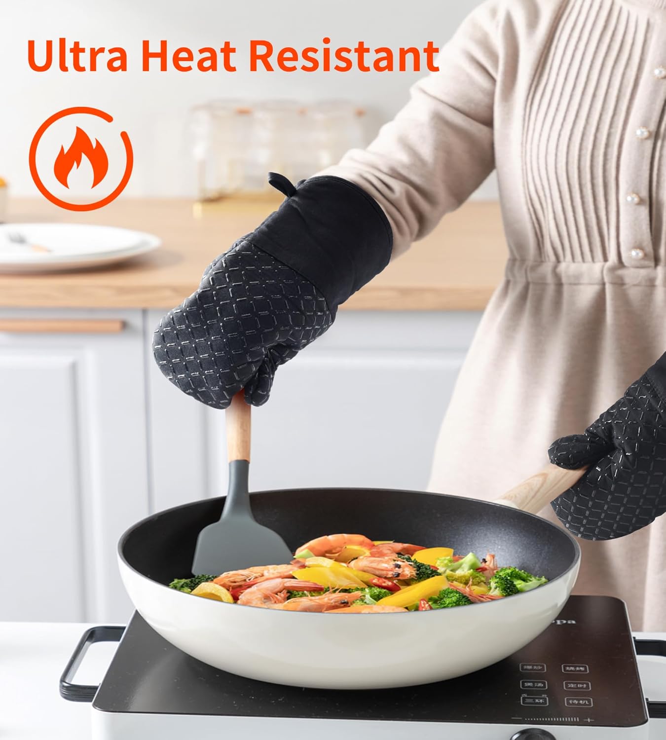 Ankway - Gants de Cuisine épais silicone 30 cm - antidérapant, coton doux