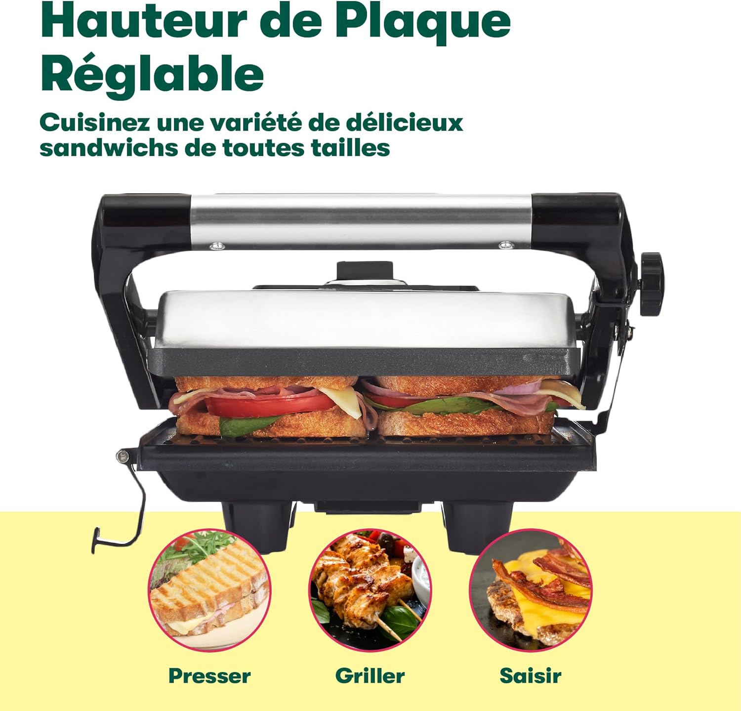 Bella - presse à panini inox 1400W, plaques antiadhésives, couvercle réglable