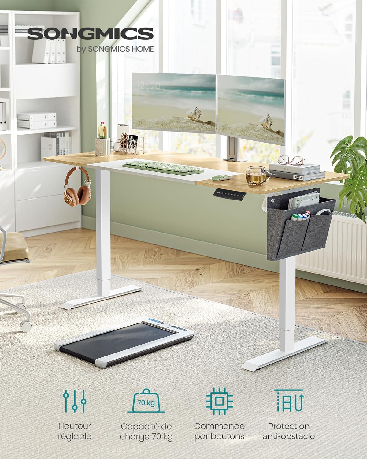 SONGMICS - Bureau électrique réglable 160x70cm, 4 mémoires, LSD026N01