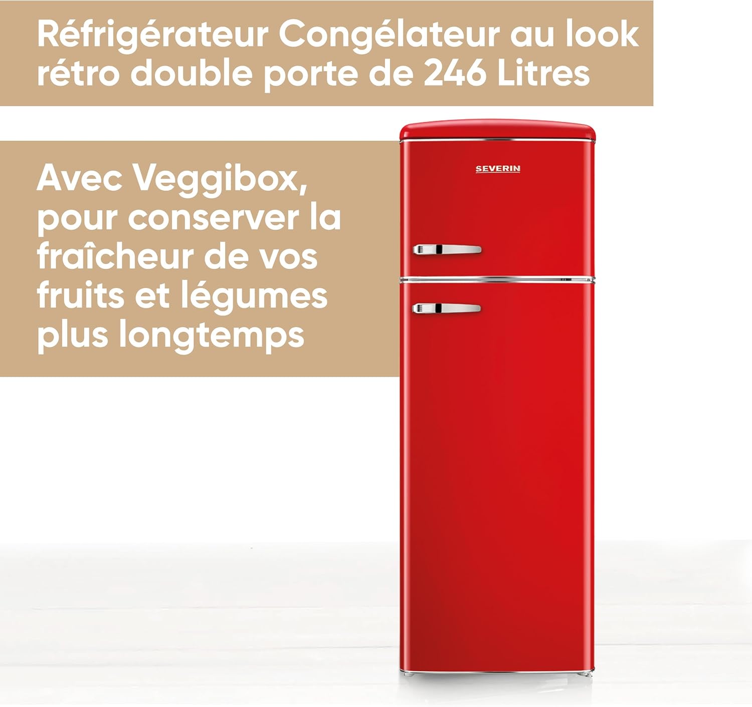 SEVERIN - Rétro double porte série - 55cm - 246L Classe D Rouge RKG 8983