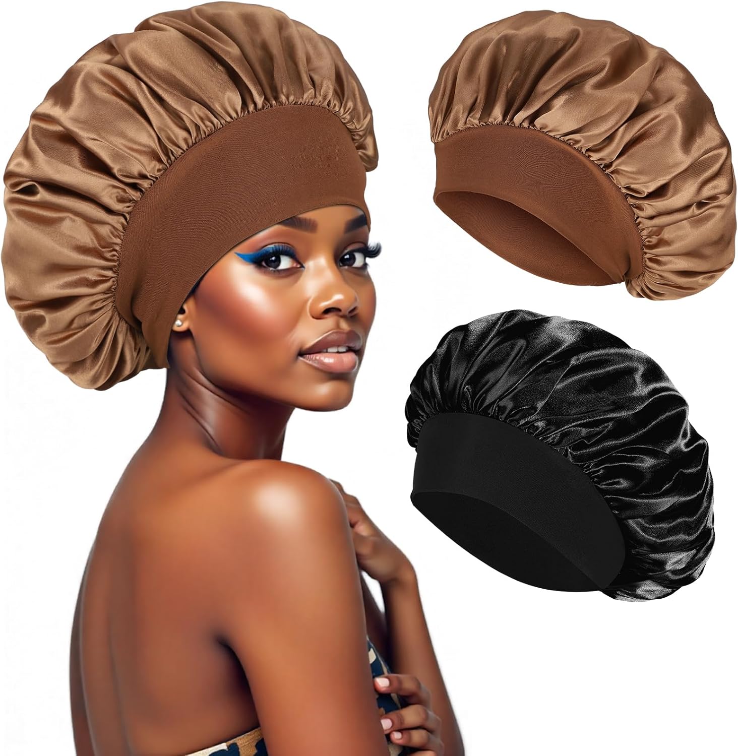 Bonnet satin nuit - élastique, soin cheveux, soie, taille adulte