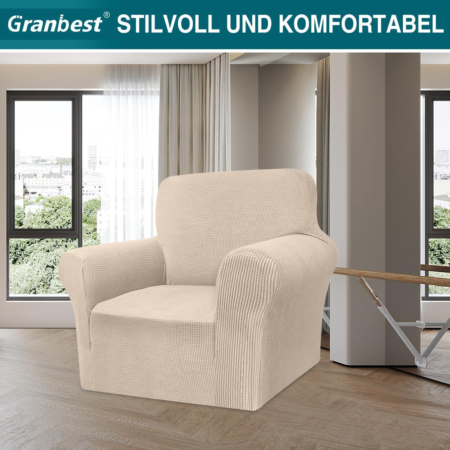 Granbest - housse de canapé Moderne 1 place - tissu jacquard élastique, beige