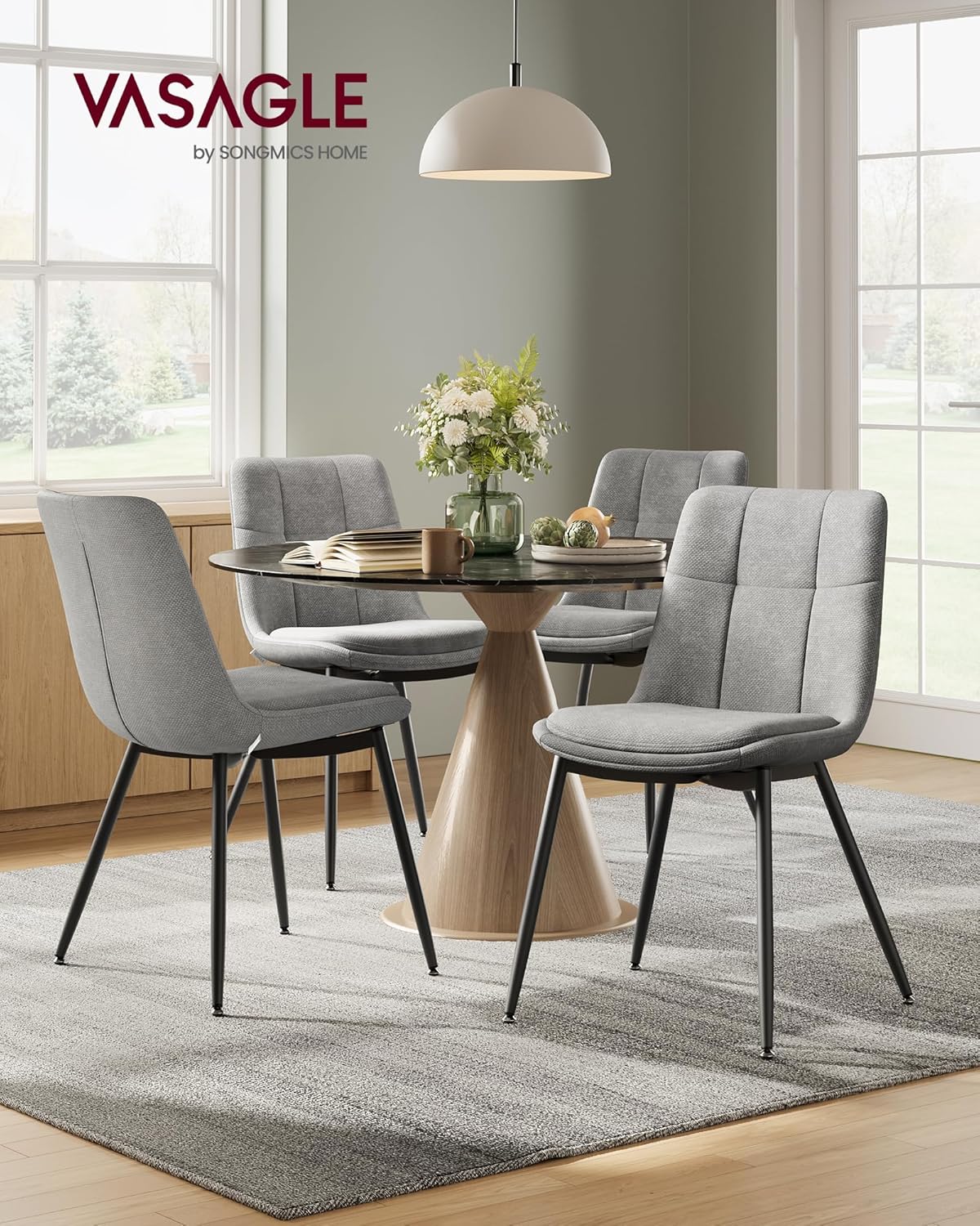 VASAGLE - Lot de 4 chaises salle à manger, pieds métal, double coussin, 120 kg,  KDC151G14