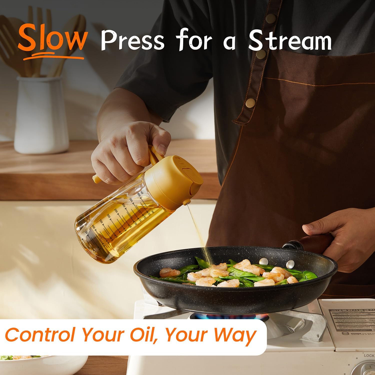 TrendPlain - spray huile cuisine 470ml - vaporisateur 2-en-1, accessoire jaune