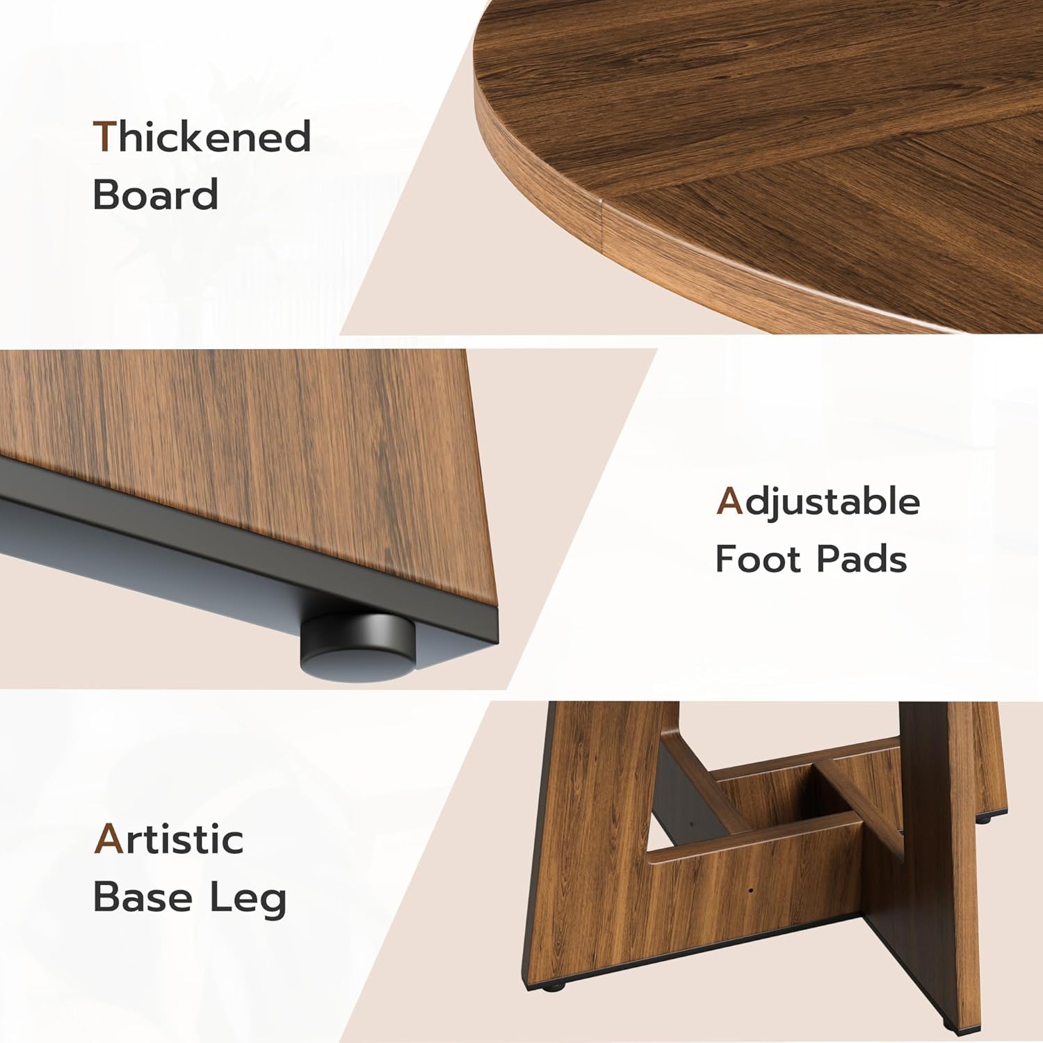 YOUDENOVA - table ronde rétro - 120 cm - bois, 4-6 personnes