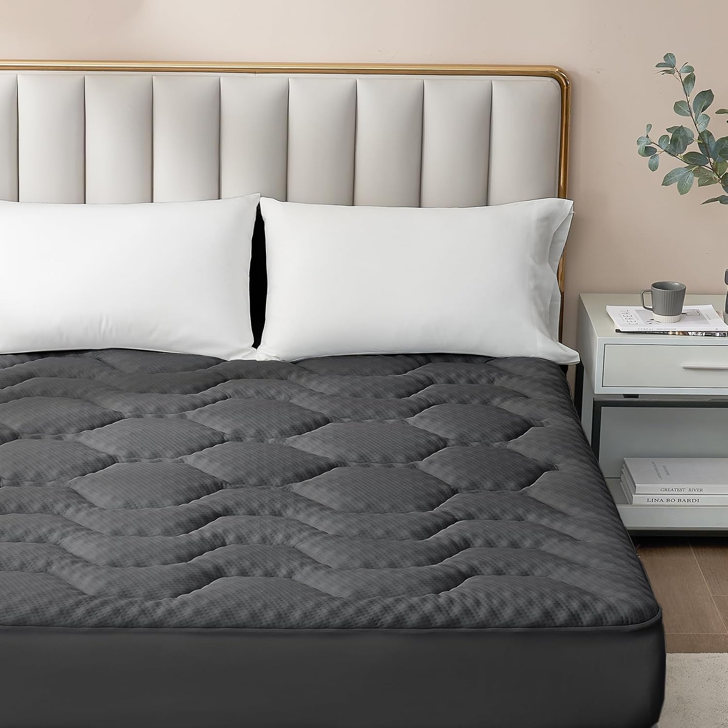 EHEYCIGA - Surmatelas Gris Foncé - 140x200 - mémoire de forme, fibre rafraîchissante, poches profondes