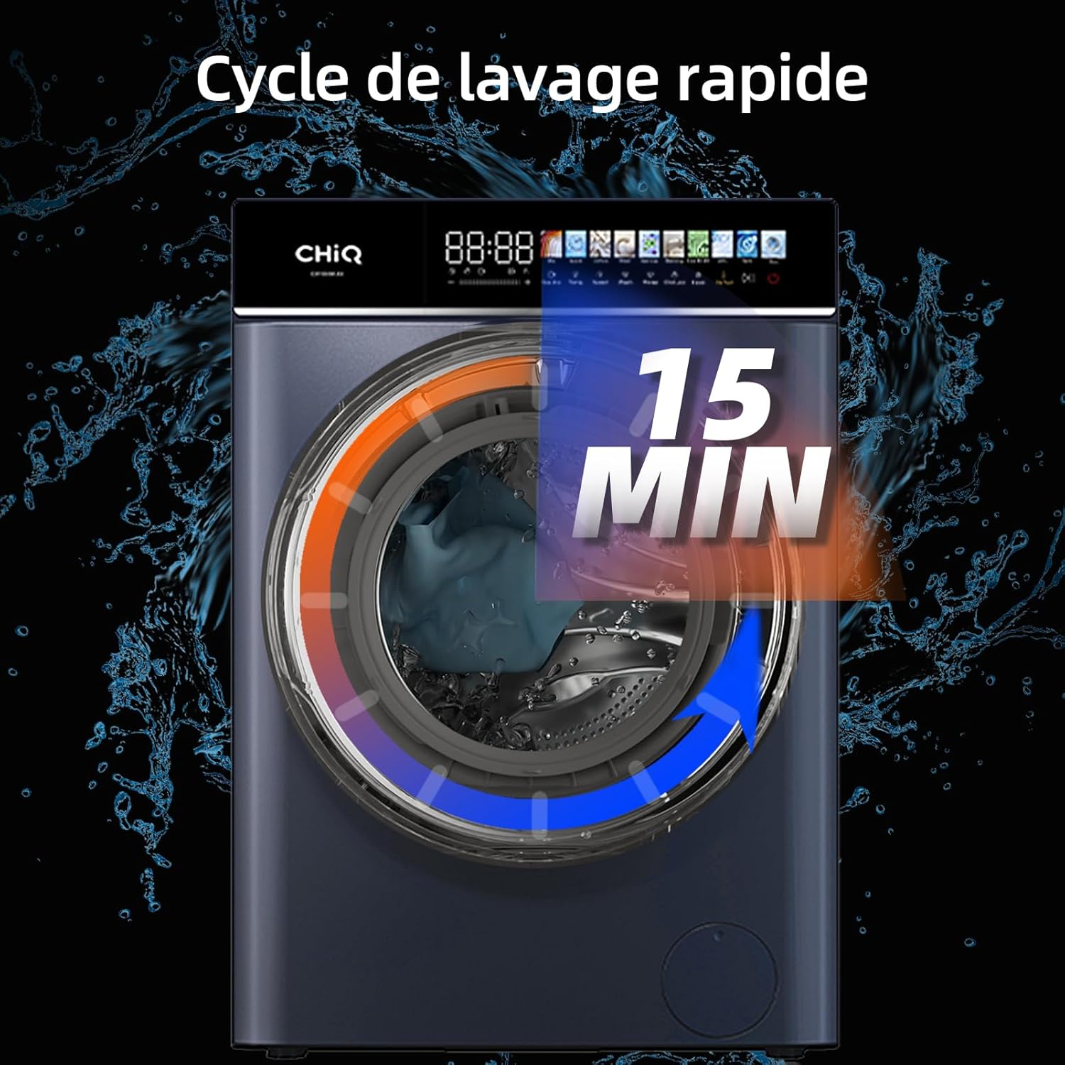 CHiQ - Lave-linge 8kg, écran LED tactile, vapeur, 1400tr/min, CW086581AX