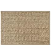 Paillasson ou tapis texturé beige uni avec un aspect semblable à de la toile de jute tissée.