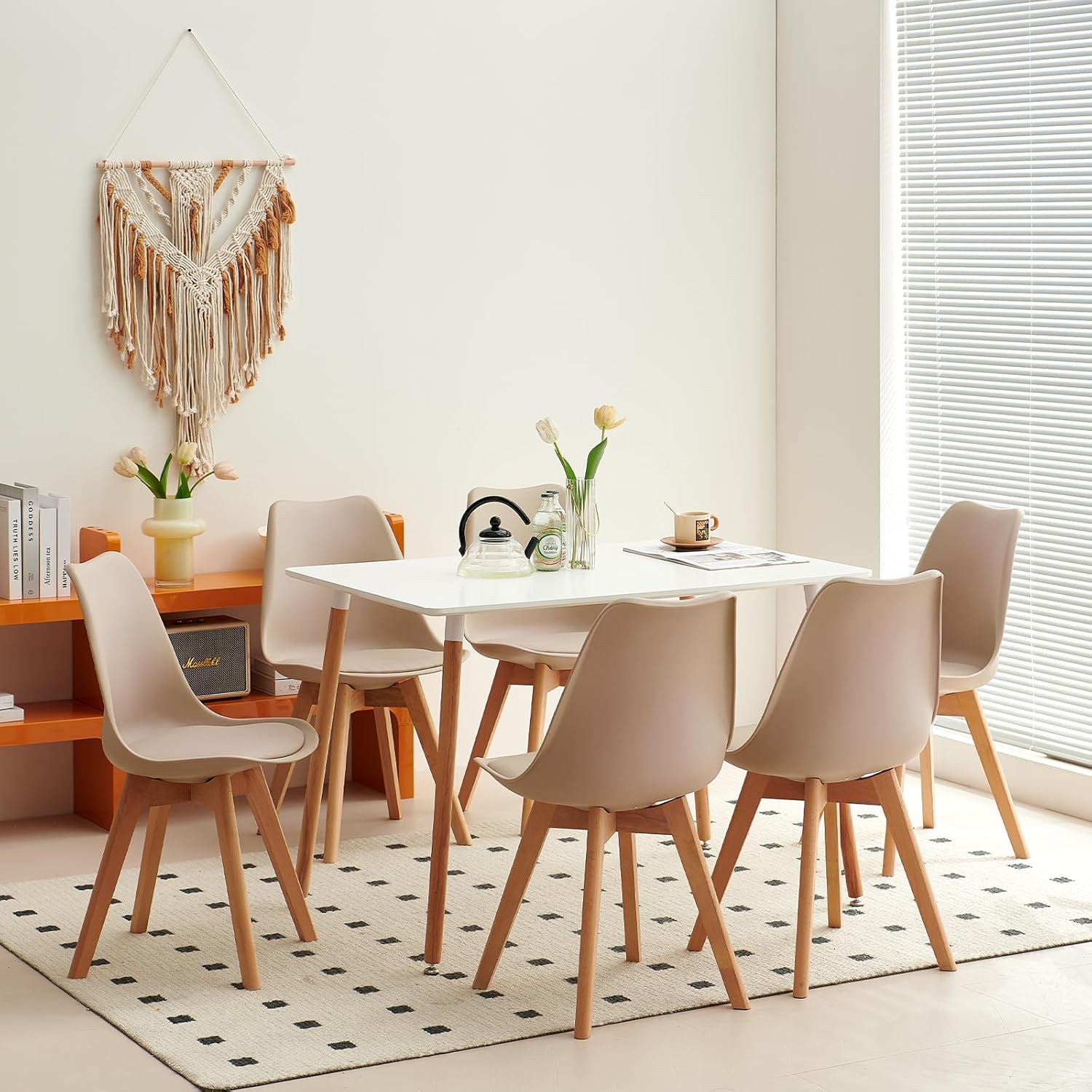 EGGREE - lot de 8 chaises scandinaves - bois hêtre - assise rembourrée, kaki clair