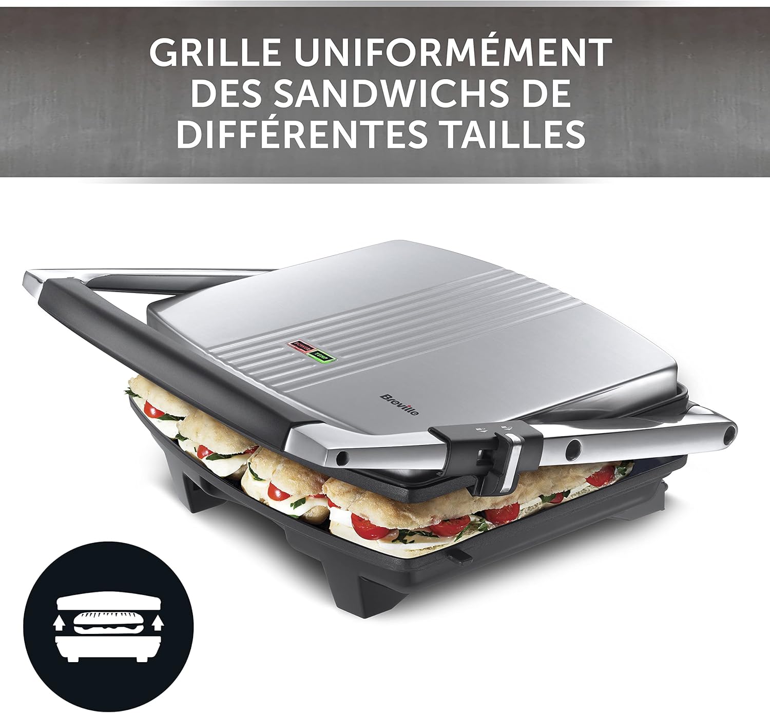 Breville - Sandwich/Panini Press 4 tranches, inox, plaques antiadhésives - VST026X