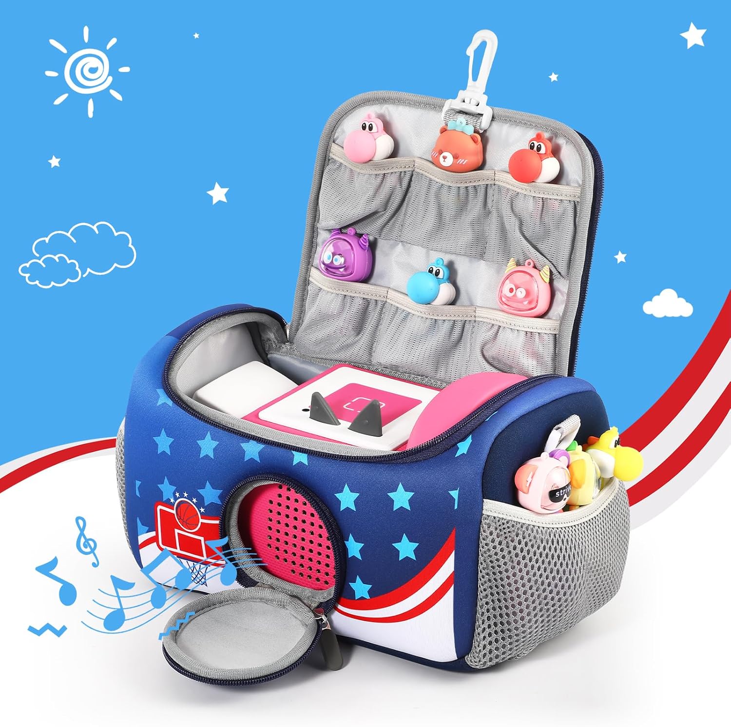 Étui de transport - kit Toniebox 1&2 - rangement figurines, accessoires - bleu, compact