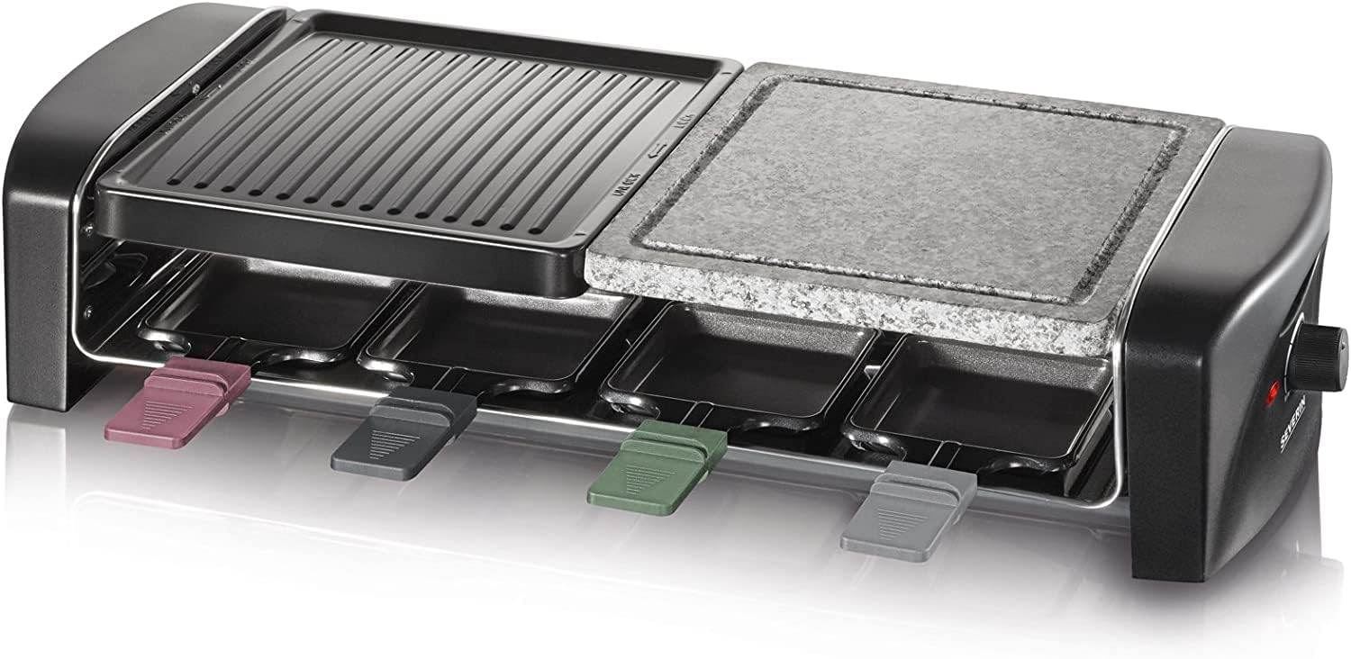 SEVERIN - Raclette 8 pers, pierre naturelle, fonte, 1400W, noir, RG9645