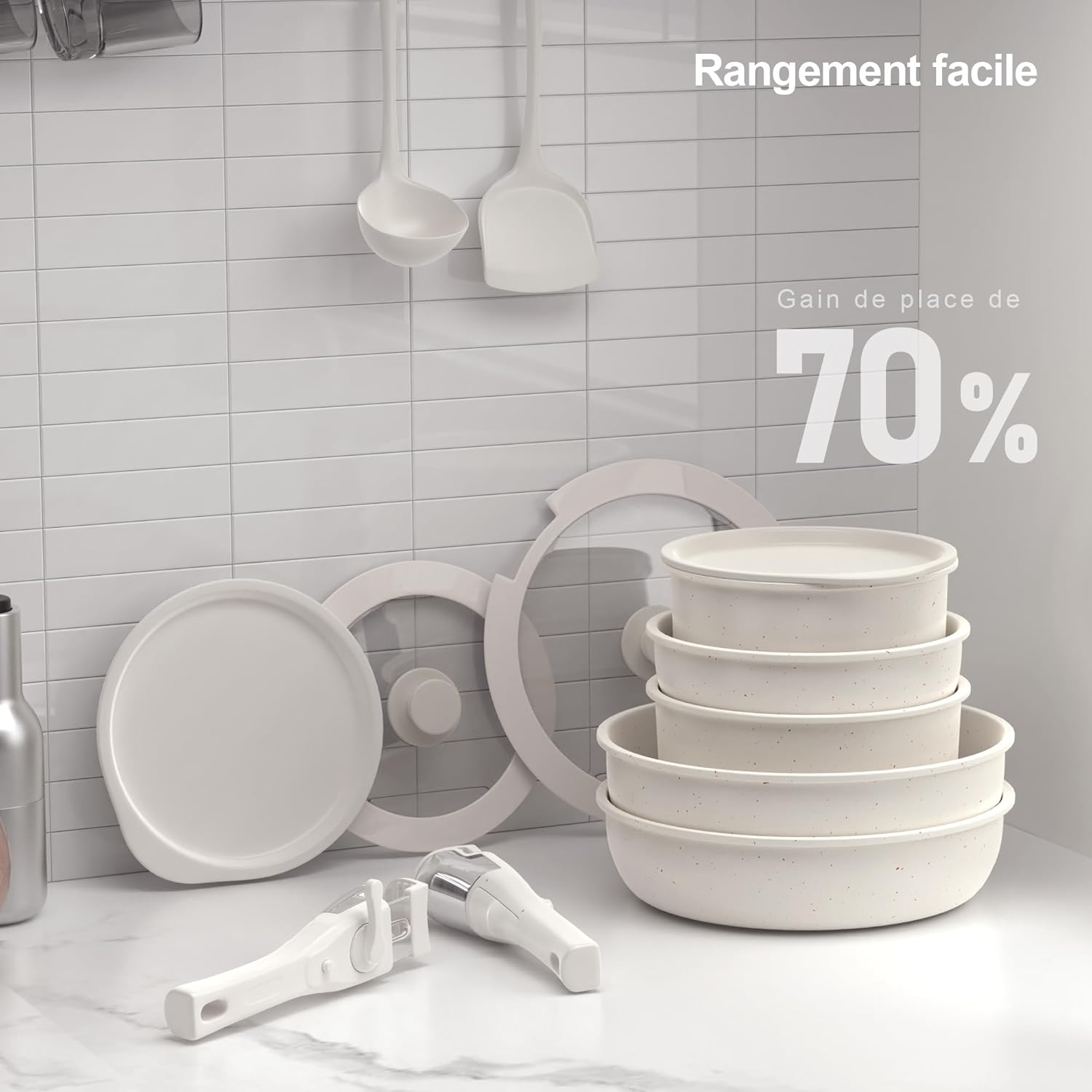 Zyronem - batterie cuisine 13 pièces céramique induction poignées amovibles