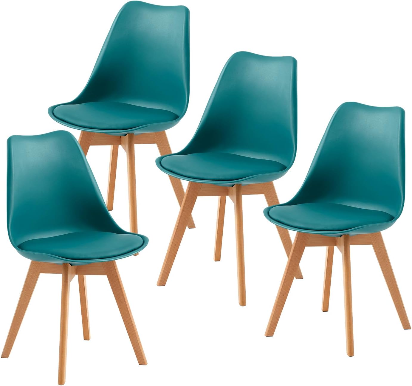 EGGREE - chaises scandinaves lot de 4 - bois hêtre - rembourrées, turquoise