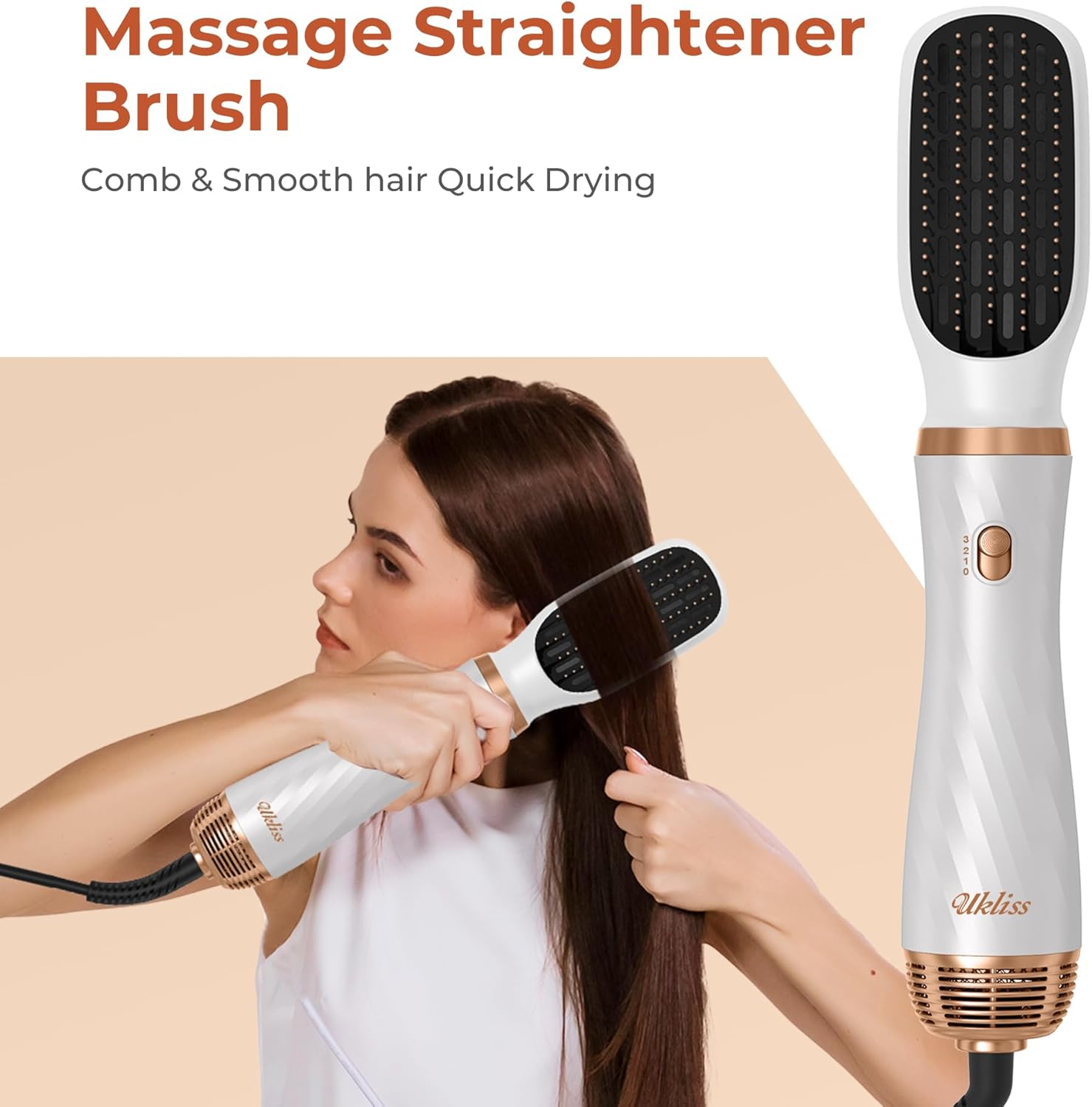 UKLISS - Airbrush 6 en 1 - Séchage, lissage, boucle - Blanc