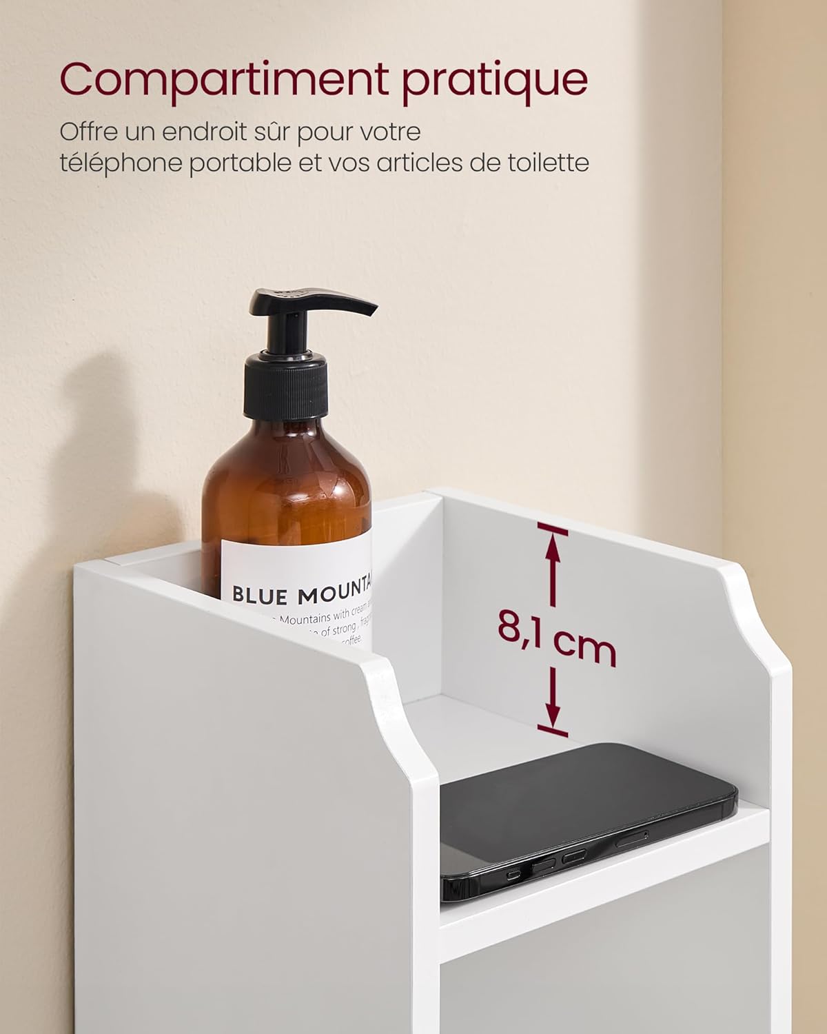 VASAGLE - meuble salle de bain angle, 20x18x80 cm, étagères réglables, BBC310W01