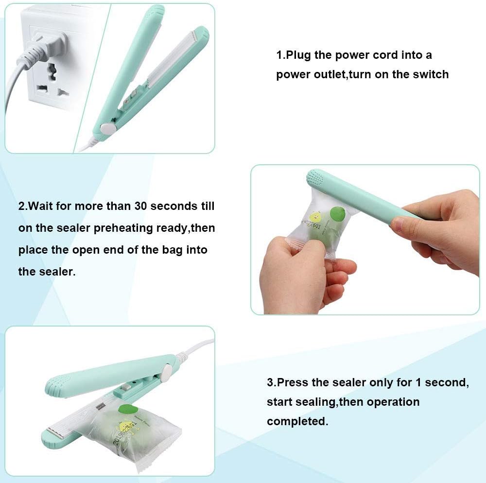 Scellant alimentaire portable - mini, étanche, feuille chauffante, vert