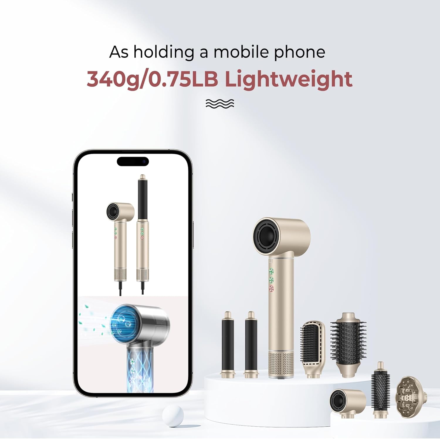 Brosse soufflante 7 en 1 - 1300W, 20m/s, 110000 tr/min, Air Styler Pro