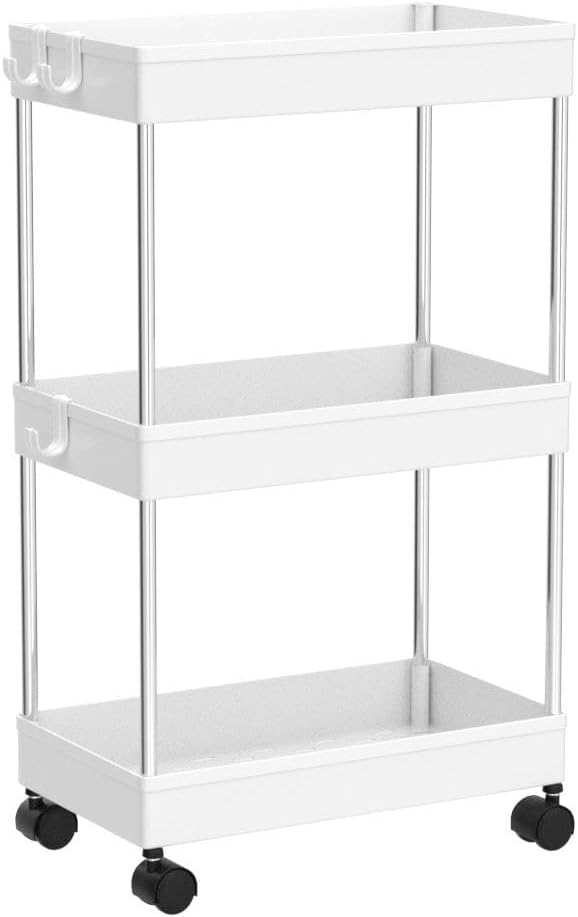 SONGMICS - Chariot de cuisine 3 niveaux, 23,6x42x60,6 cm, acier blanc, KSC009W01