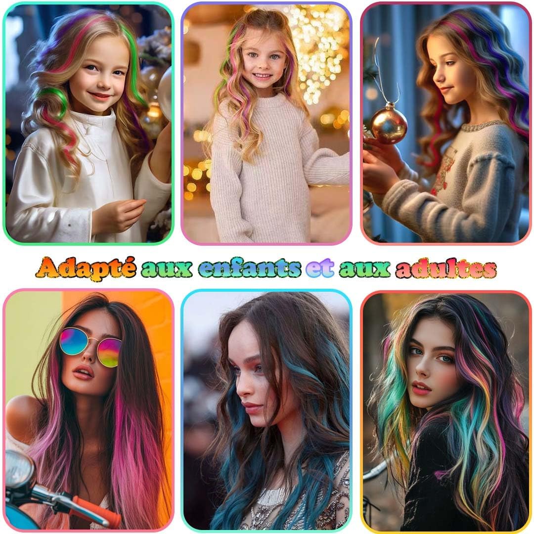 Extensions de cheveux - mèches colorées, 30cm, 12pcs, clips robustes