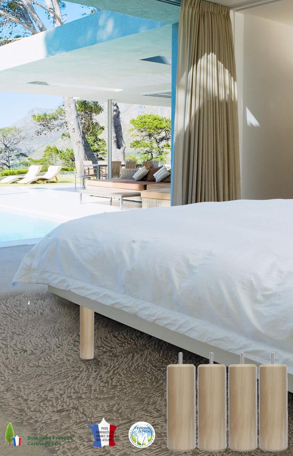 MARGOT - Caméléon Cylindre - 20 cm - 4 pieds lit bois vernis naturel - 3700527815763