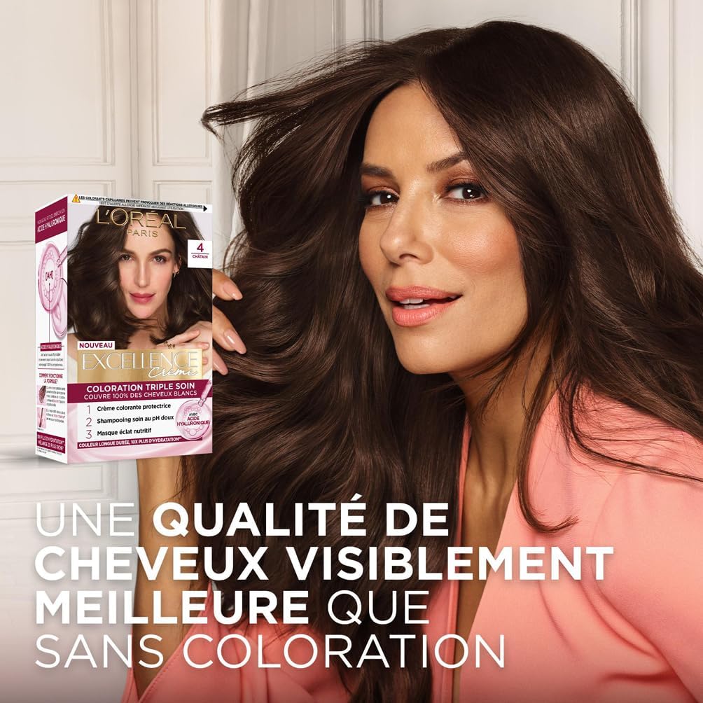 L’ORÉAL PARIS - Excellence Crème - coloration permanente, couvre 100% des cheveux blancs, nuance Acajou Cuivré 6.54