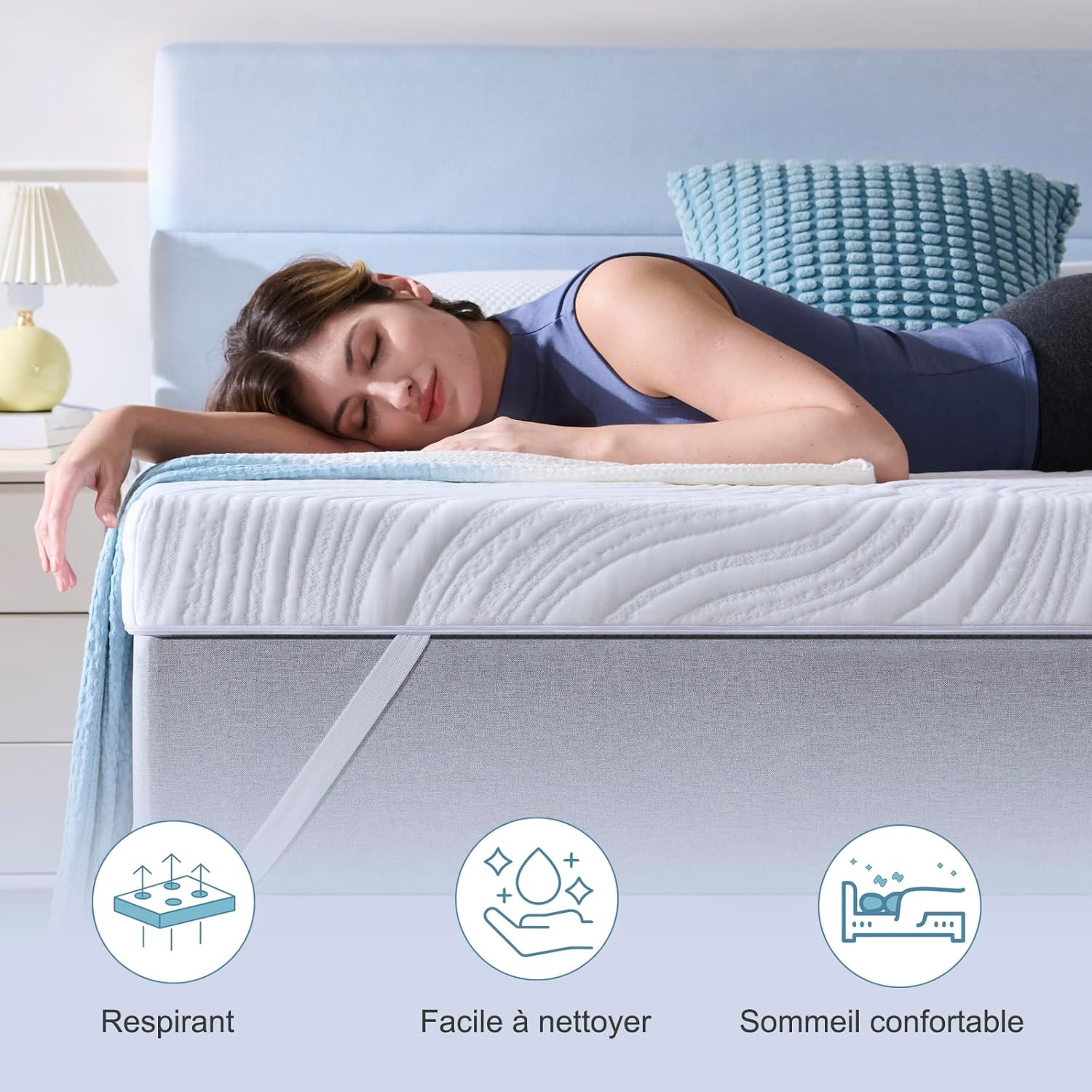 Hiimgo - Surmatelas Mémoire de Forme Gel 7,5cm - 140x190cm - housse lavable, confort respirant, design antidérapant