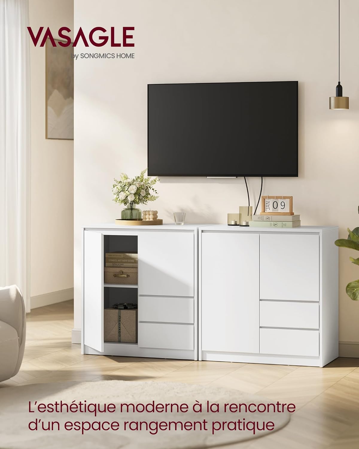 VASAGLE - buffet moderne, 40x70x74,5 cm, porte, étagère réglable, BBK243W01V1