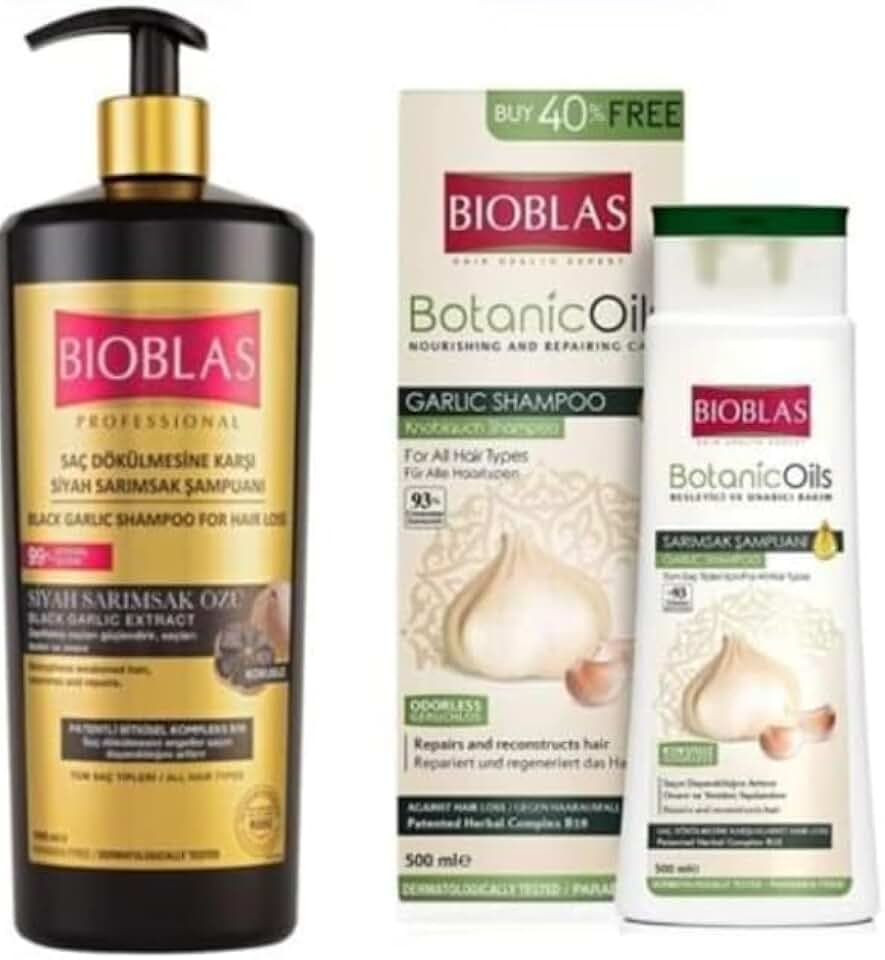 Bioblas - Shampoing à l’ail noir et ail - 1000ml + 500ml - fortifiant et revitalisant