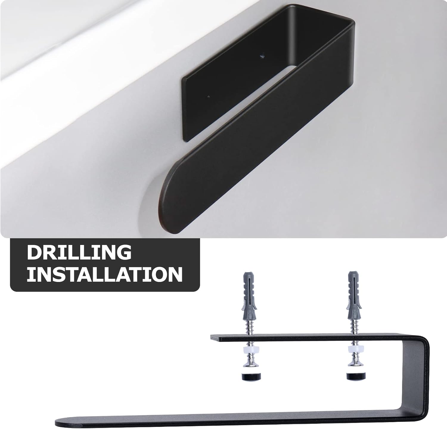 BillyBath - porte-serviette mural série noir - 20 cm - fixation adhésive ou perçage