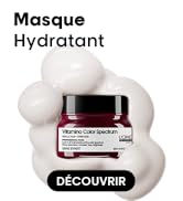 Le texte indique « Masque », « Hydratant », « DECOUVRIR ». Image marketing du produit montrant ce qui semble être des éléments de soins de la peau ou de produits de beauté.