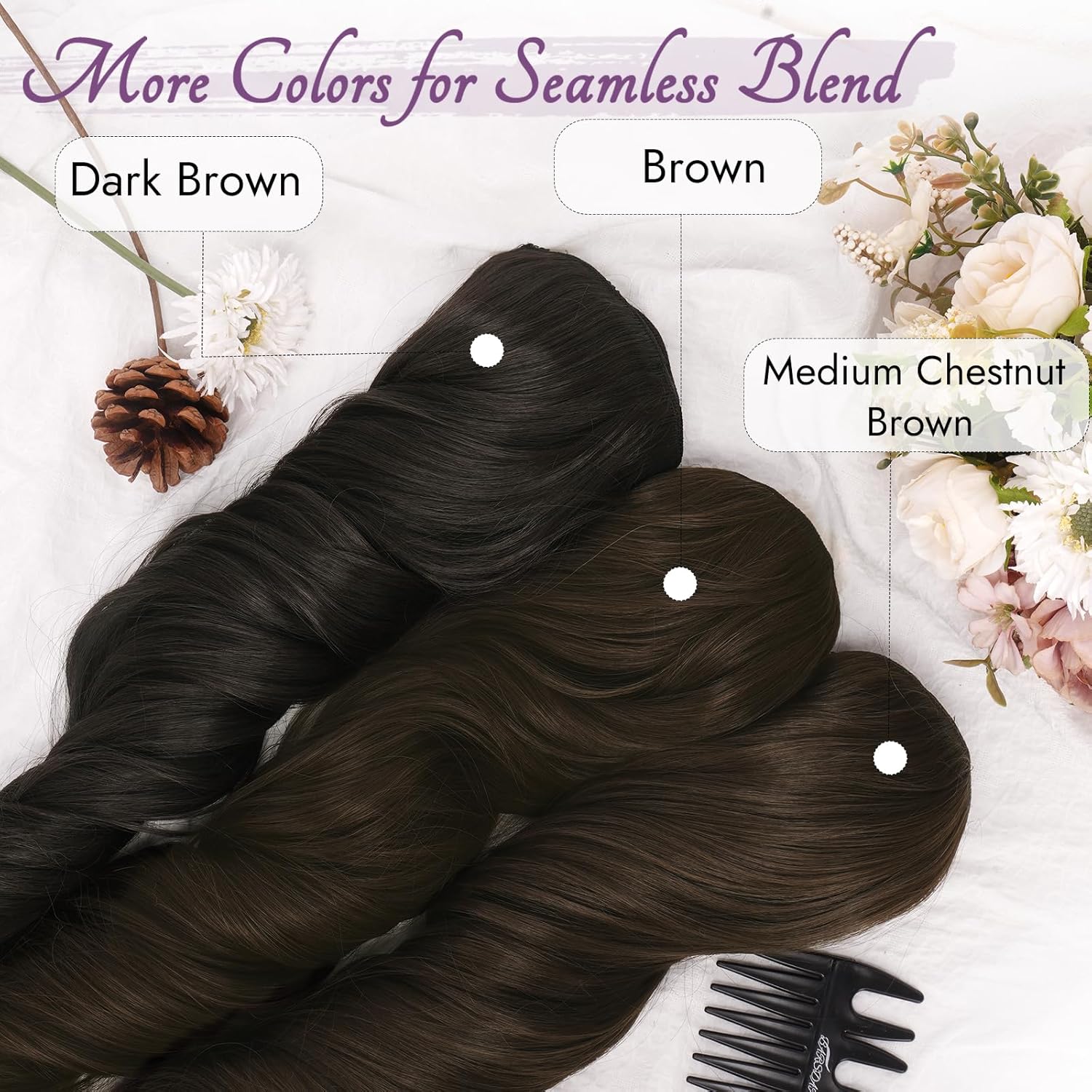 BARSDAR - Extensions à clips ondulées 50cm - synthétiques brun foncé