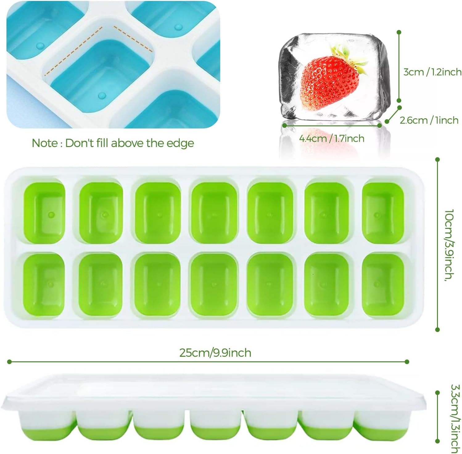 Bac à glaçons silicone - 4 pièces, couvercle, LFGB, sans BPA, facile à démouler