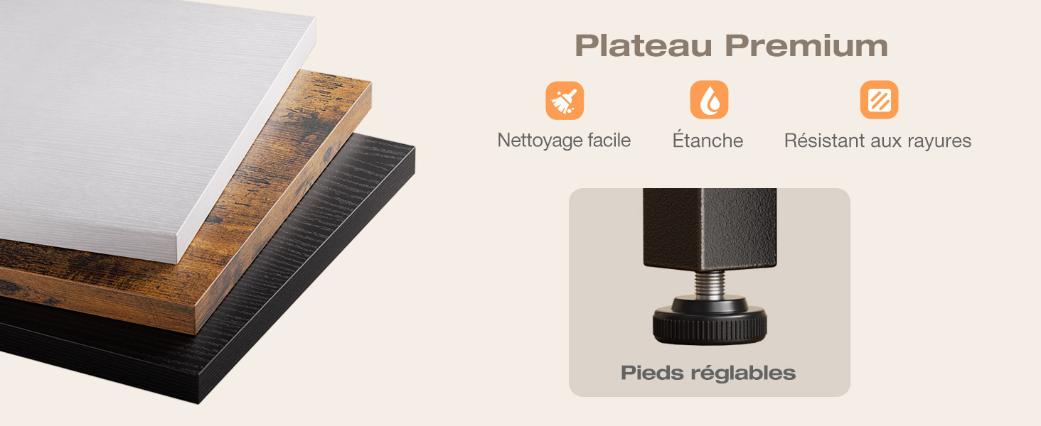 Le texte indique « Plateau Premium ». Schéma du produit montrant des vues en coupe transversale de ce qui semble être un cadre ou des composants de montage comportant plusieurs couches.