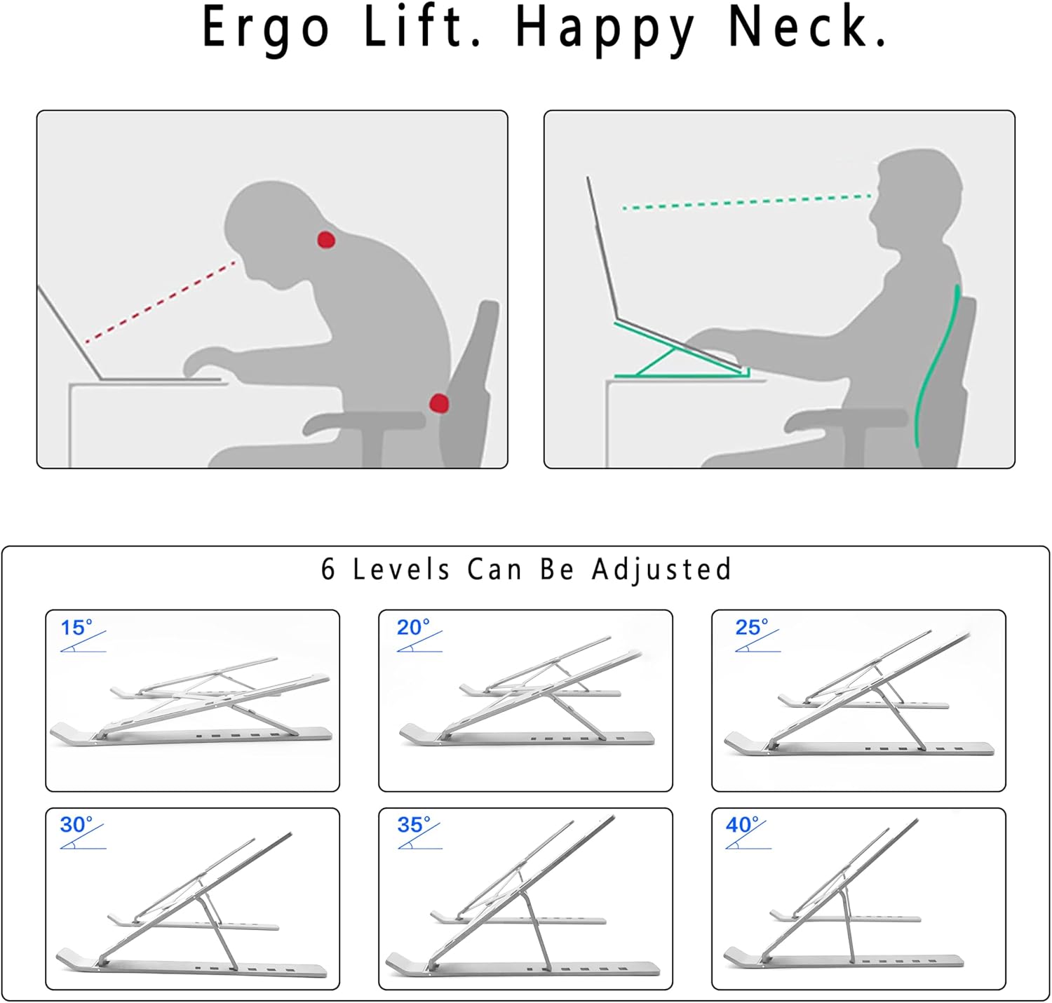 AiTodos - Support ordinateur portable pliable alu léger - 6 réglages, ventilation, compact, argent
