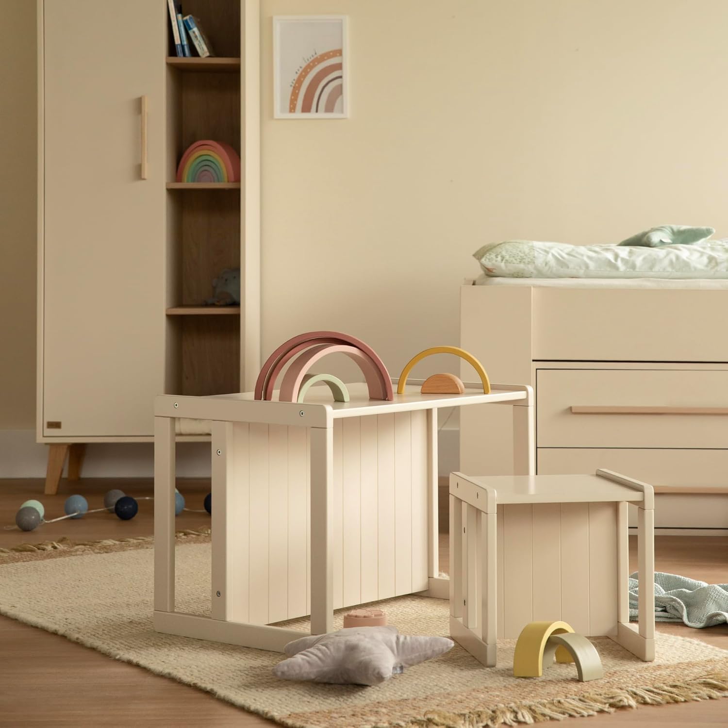 roba - Banc Enfant 2en1 réglable, 57x44 cm, convertible table/bureau, 60 kg, beige