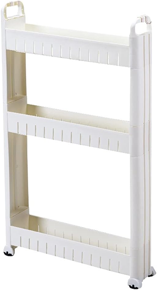 Chariot de rangement - 3 niveaux - plastique, 10 cm large, blanc, mobile
