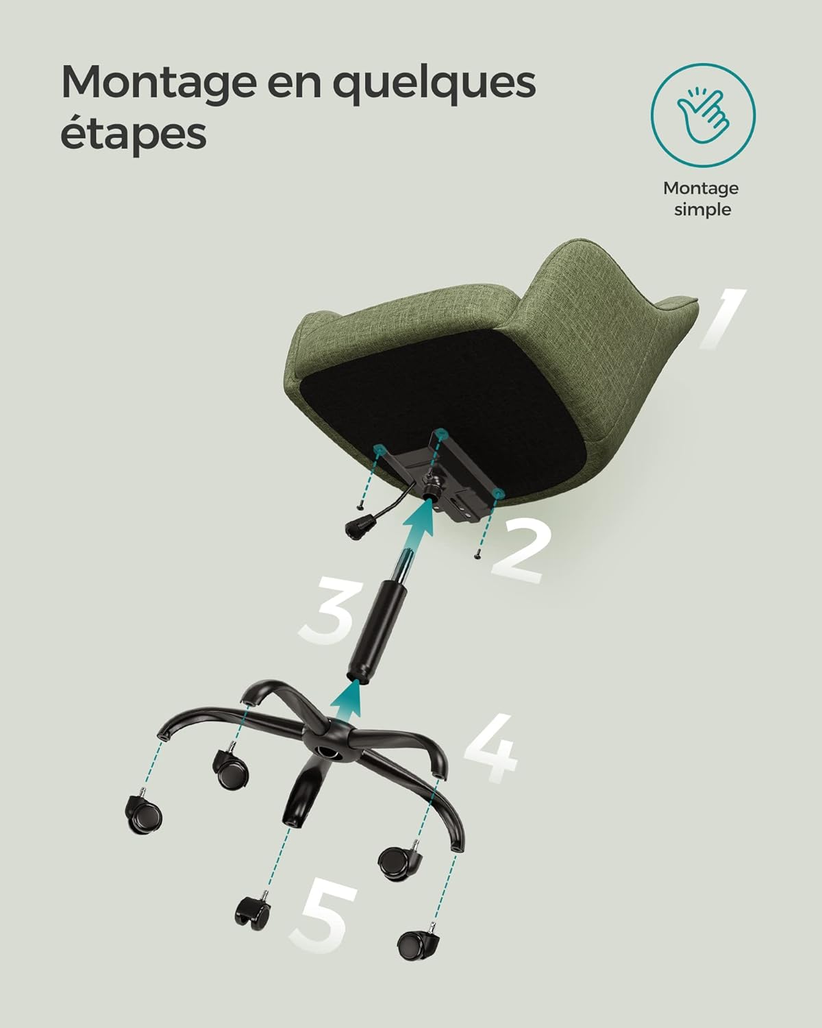 SONGMICS - fauteuil ergonomique - tissu coton-lin - acier, 110kg, réglable - OBG019C01