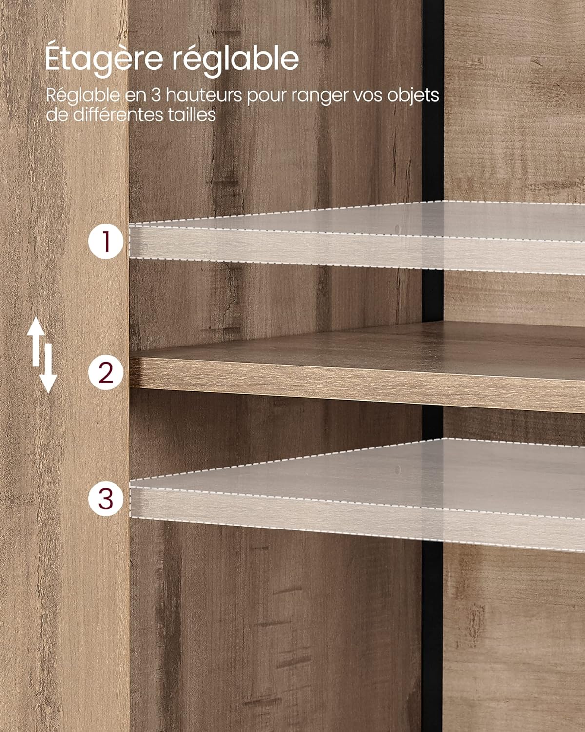 VASAGLE - buffet LSC066B50 - acier et bois, 2 étagères réglables, chêne noir