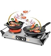 Duronic HP2 SS Réchaud électrique 2500 W | 2 plaques électriques en fonte avec poignées pour le transport...