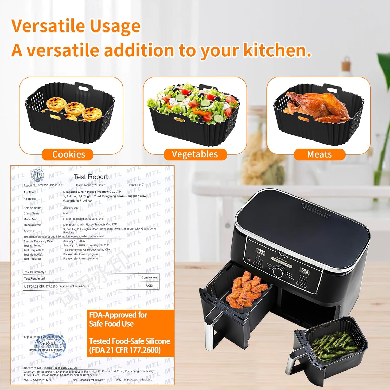 Moule silicone air fryer double, accessoires cuisine, 9.5L, SL400EU