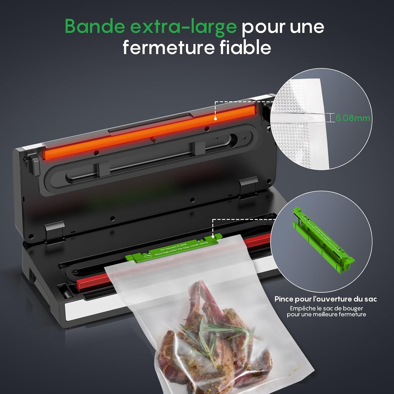 FRESKO - Machine sous vide automatique, 140W, double thermoscellage, 10 sacs, une main