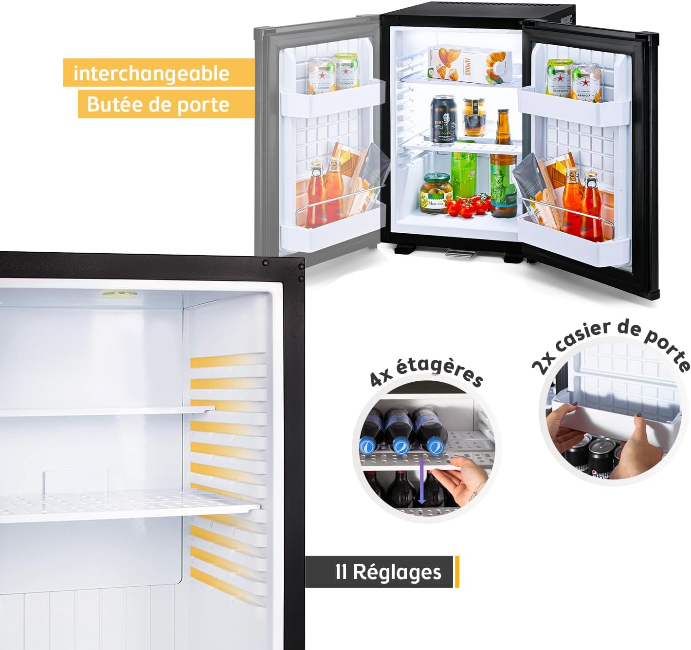 TZS First Austria - Mini frigo 40L - silencieux, porte réversible, lumière intérieure