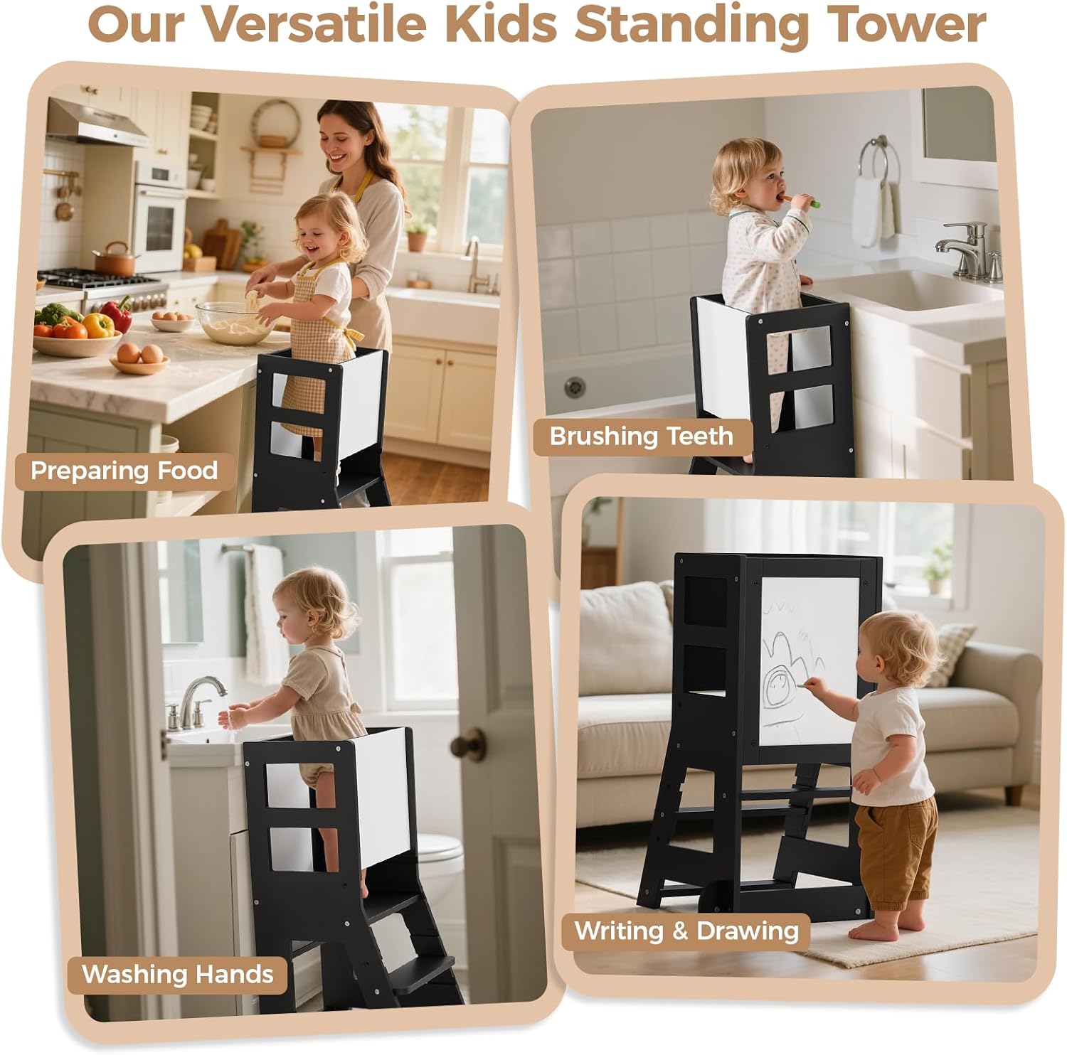 KIDINIX - tour d'apprentissage réglable avec tableau noir - dès 1 an - sécurité anti-basculement, chaise Montessori