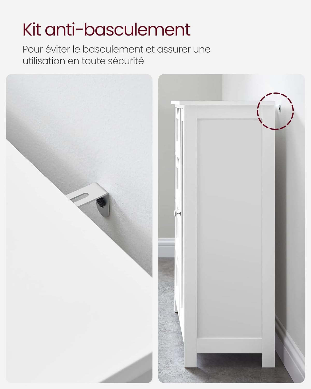 VASAGLE - meuble salle de bain à tiroirs, 30x55x82cm, blanc, LHC41W